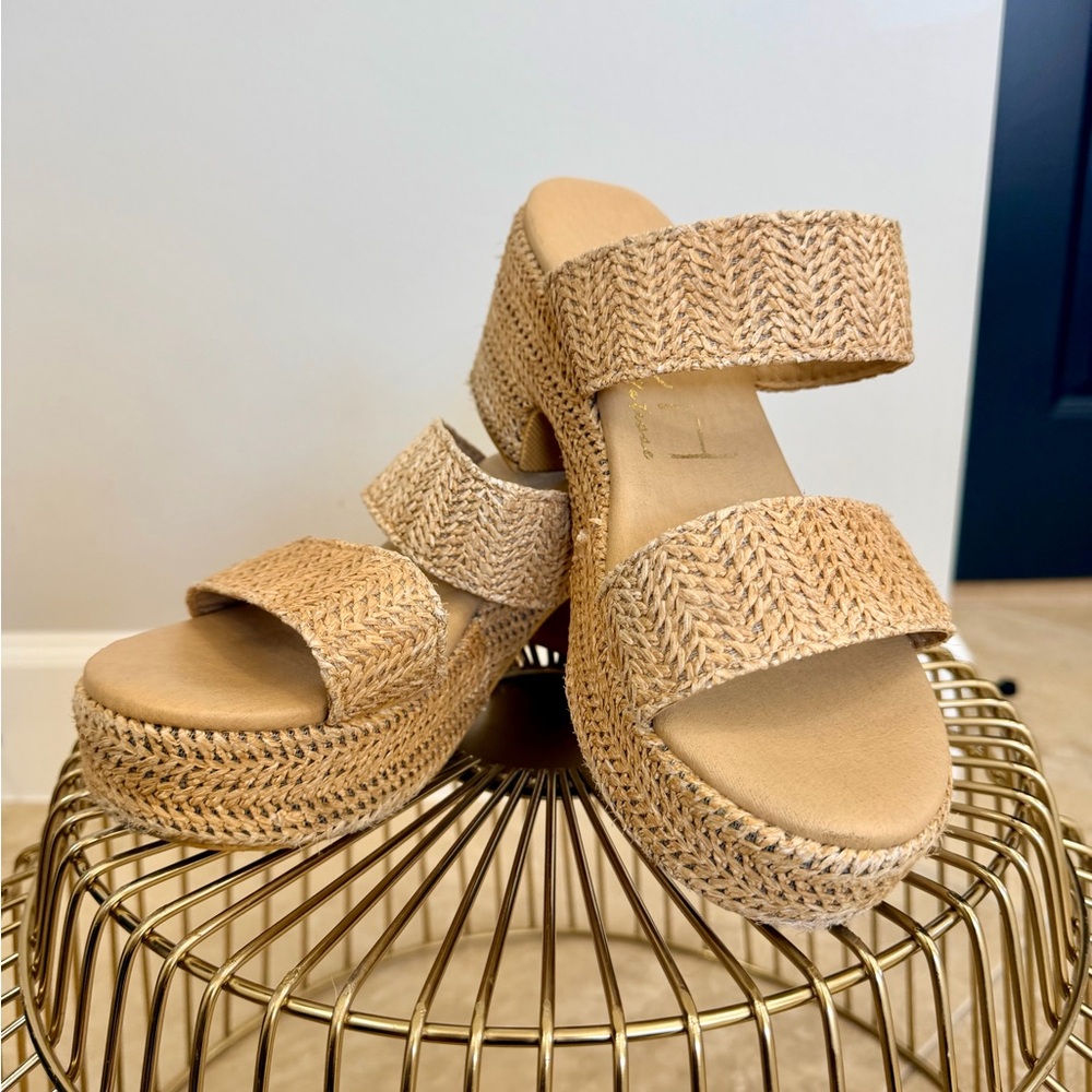 JH Nature Woven Raffia Platform Sandals Double Strap Chunky Slide Size 8M